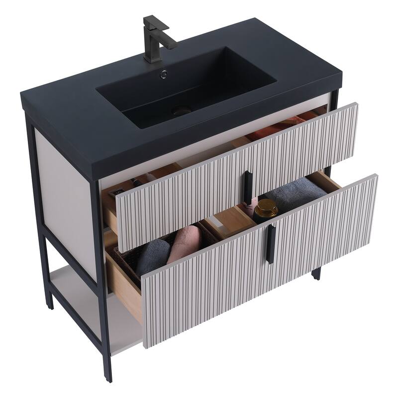 Fine Fixtures Serenity Modern Bathroom Vanity with Black Gel Acrylic Top