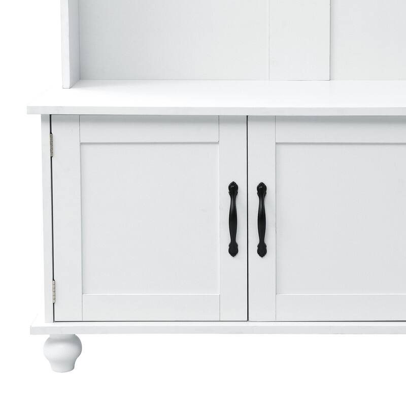 59"W Hall Tree Bench with 5 Coat Hooks,Storage Cabinet and 2 Large Drawers