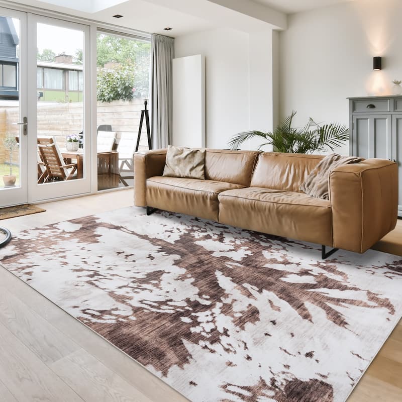Gertmenian Crystal Print Washable Digital Printed Flat Pile Polyester Slip Resistant Area Rug Collection - 5' x 7' - Charley