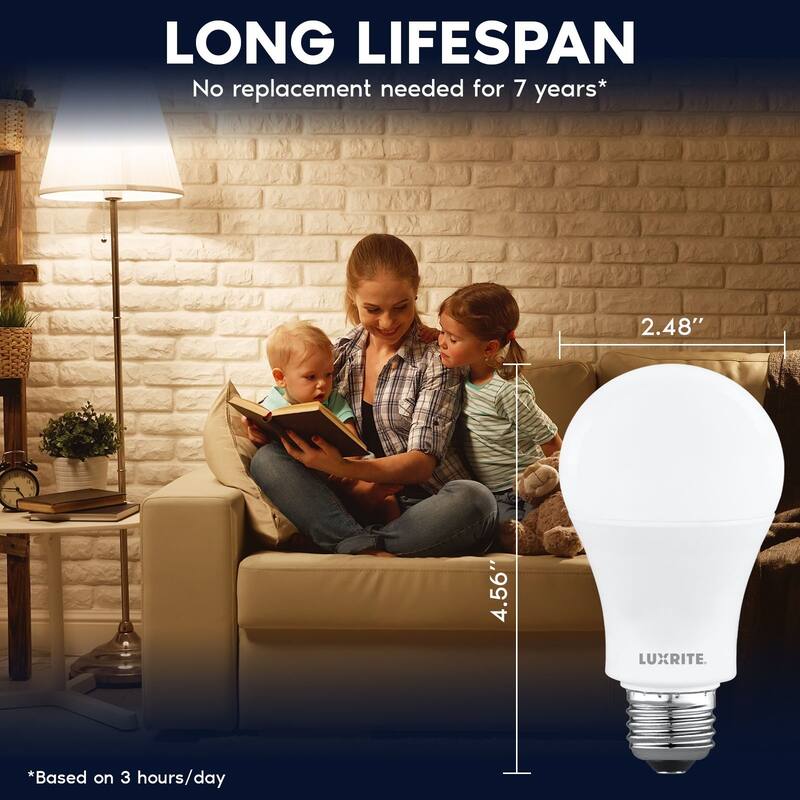 Luxrite A19 LED Light Bulb 12.5W=100W 3000K 1500LM Non-Dimmable E26 Damp Rated ETL Listed 8 Pack - Soft White