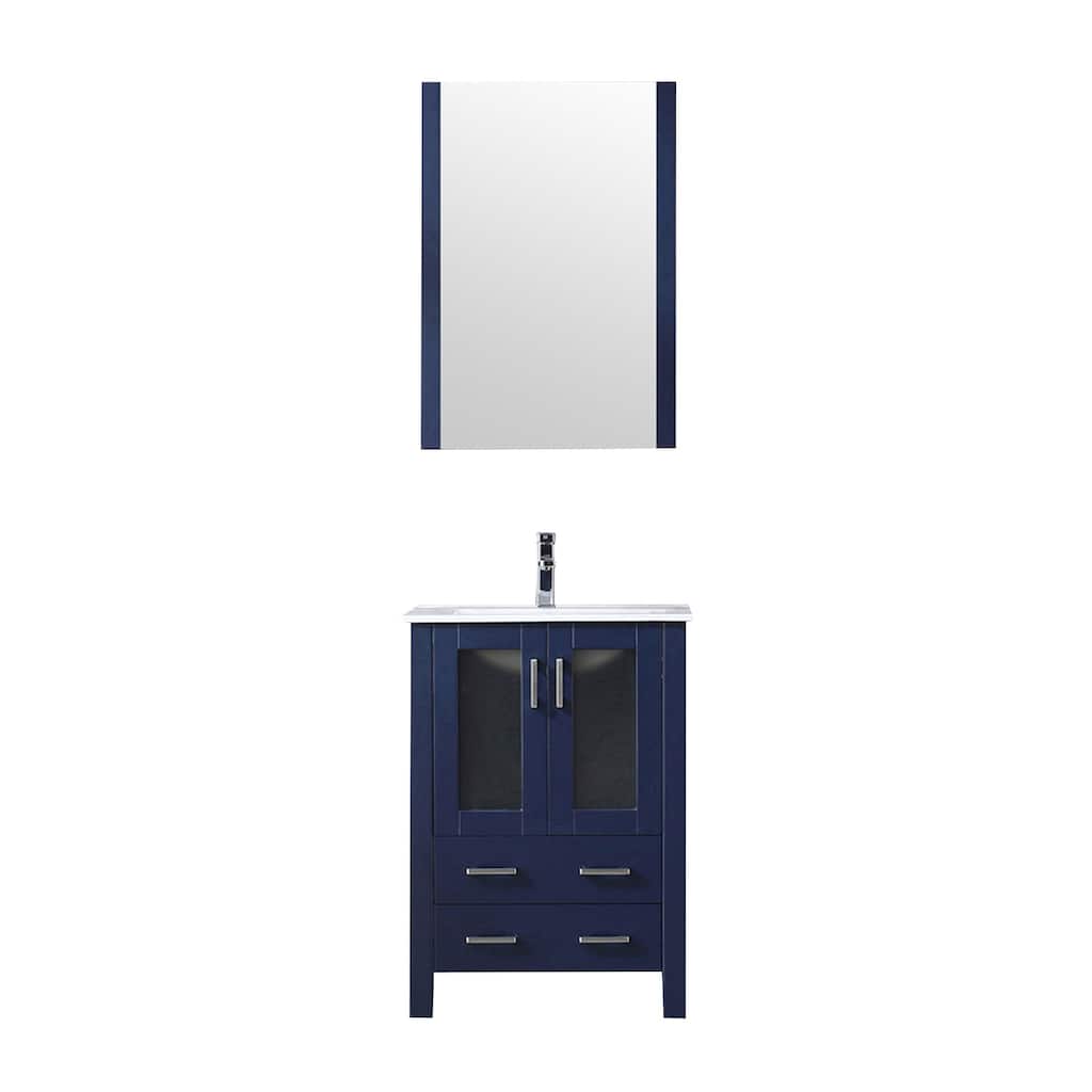 24-Inch Bathroom Vanity with Ceramic Top, Chrome Faucet, Mirror Included - Scratch & Stain Resistant