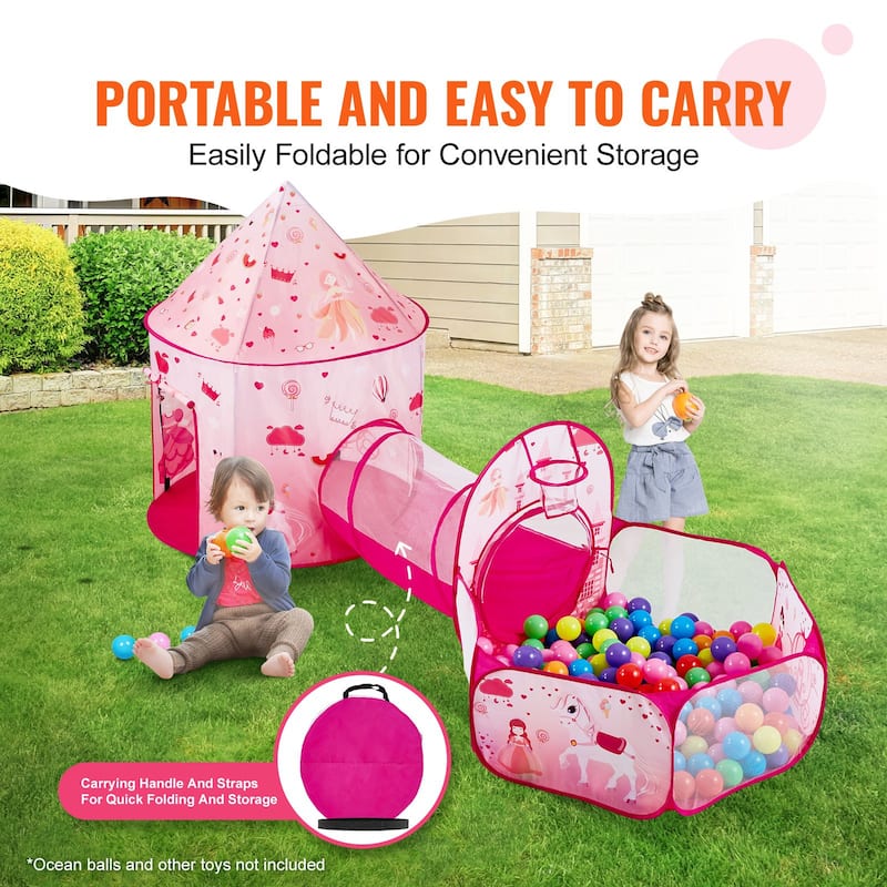 3 in 1 Kids Play Tent with Tunnel for Toddlers and Babies, Magenta - 39.4x39.4x30.7''
