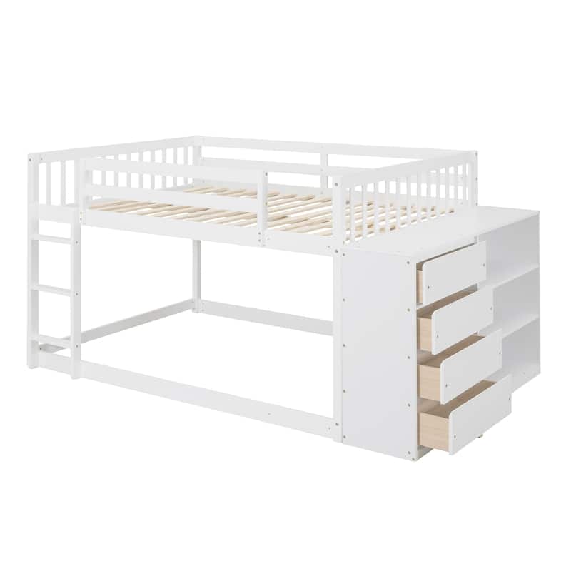 Space-Saving Full Bunk Bed with 4 Drawers, 3 Shelves, and Sturdy Ladder