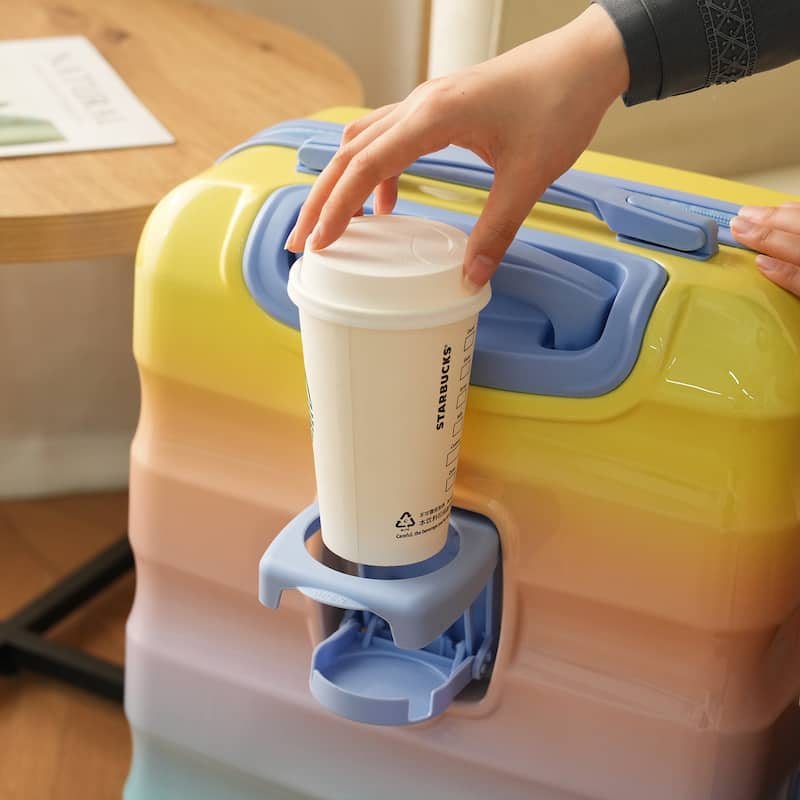 20" Carry-on Luggage with Cup Holder - Lightweight Glossy Hardshell Suitcases with Spinner Wheels, TSA Lock, 2 Piece Set