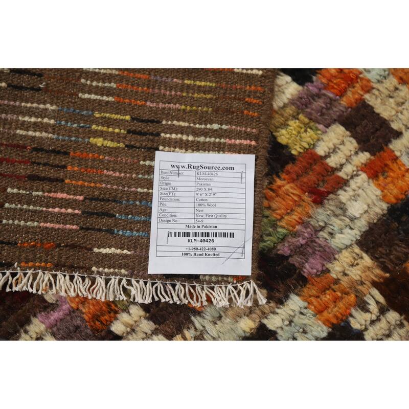 Checkered Tribal Moroccan Oriental Runner Rug Hand-Knotted Wool Carpet - 2'9" x 9'6"