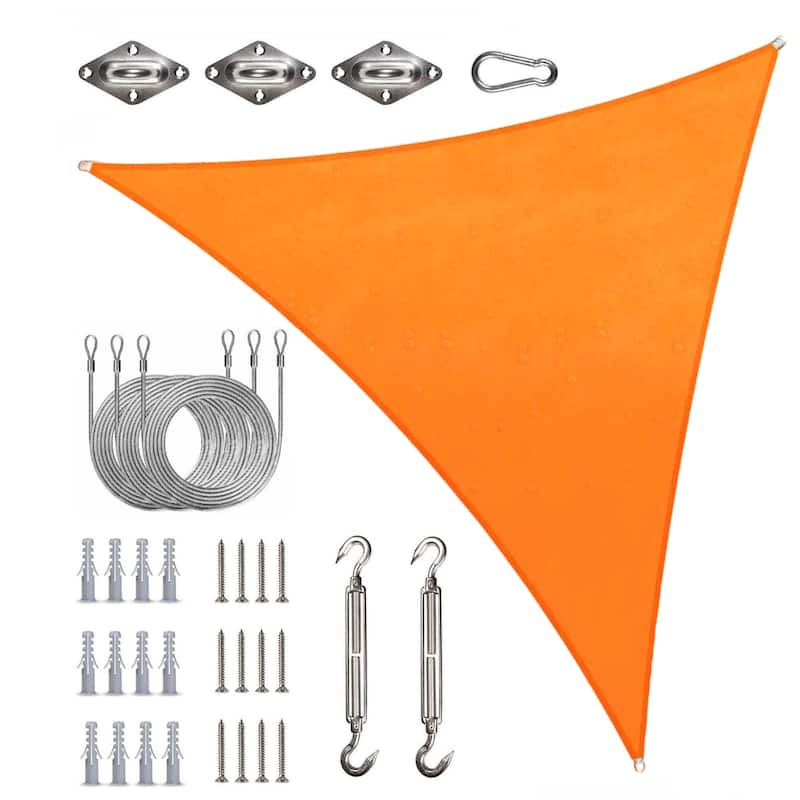 ColourTreeUSA Waterproof Triangle Sun Shade Sail w/Hardware Installation Kit + Cable Ropes UV Block 220 GSM - 12' x 12' x 12' - Orange