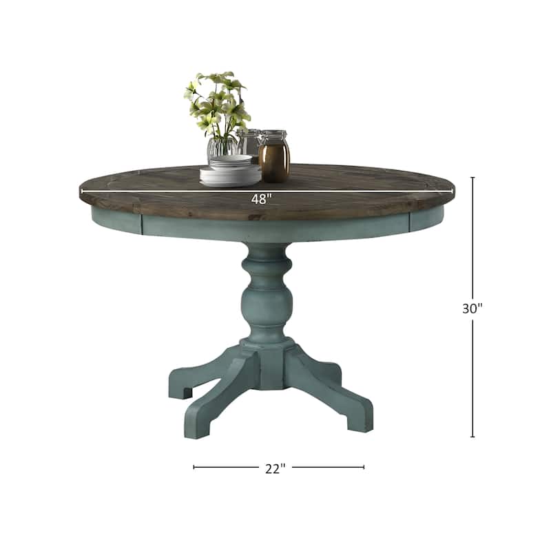 Roundhill Furniture Prato Round 2-tone Blue and Brown Wood Dining Table