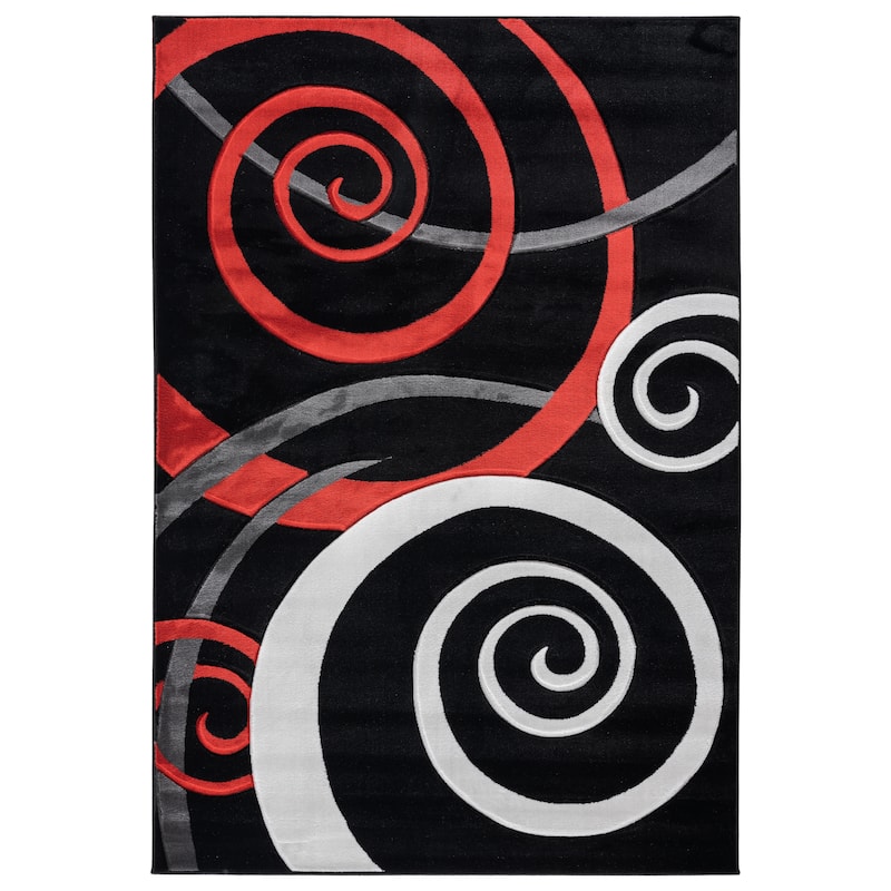 Orelsi Collection Swirl Area Rug - 6'9" x 9'6" - Black/Red