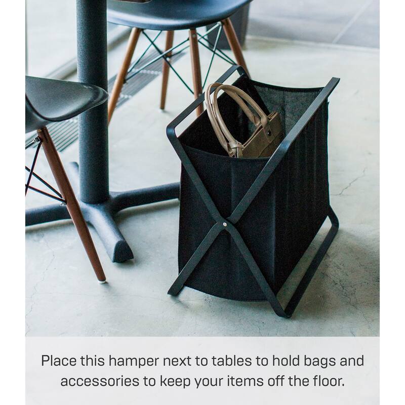 Yamazaki Home Folding Storage Bin, Steel, 8.5 gallon, 32 liters, Holds 22 lbs, Collapsible - L 11.42 x W 18.11 x H 15.75 inches