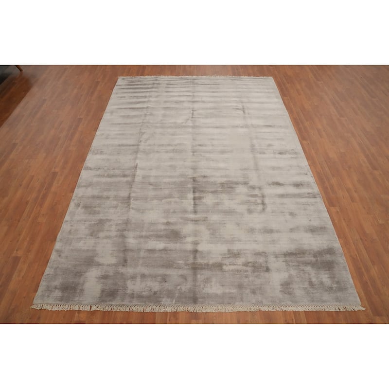 Hand Knotted Oriental Viscose Silk Carpet Modern Modern Brown Abstract Area Rug - 11' 4'' X 8' 1''