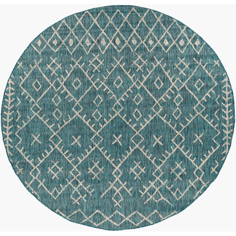 Livabliss Eagean Global Indoor/Outdoor Area Rug - 7'10" x 7'10" Round - Aqua