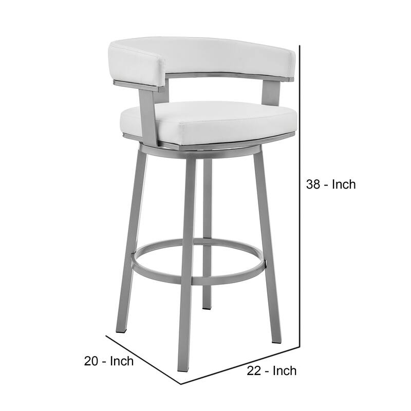 Jack 30 Inch Bar Height Stool, Swivel Chair, Vegan Faux Leather, White