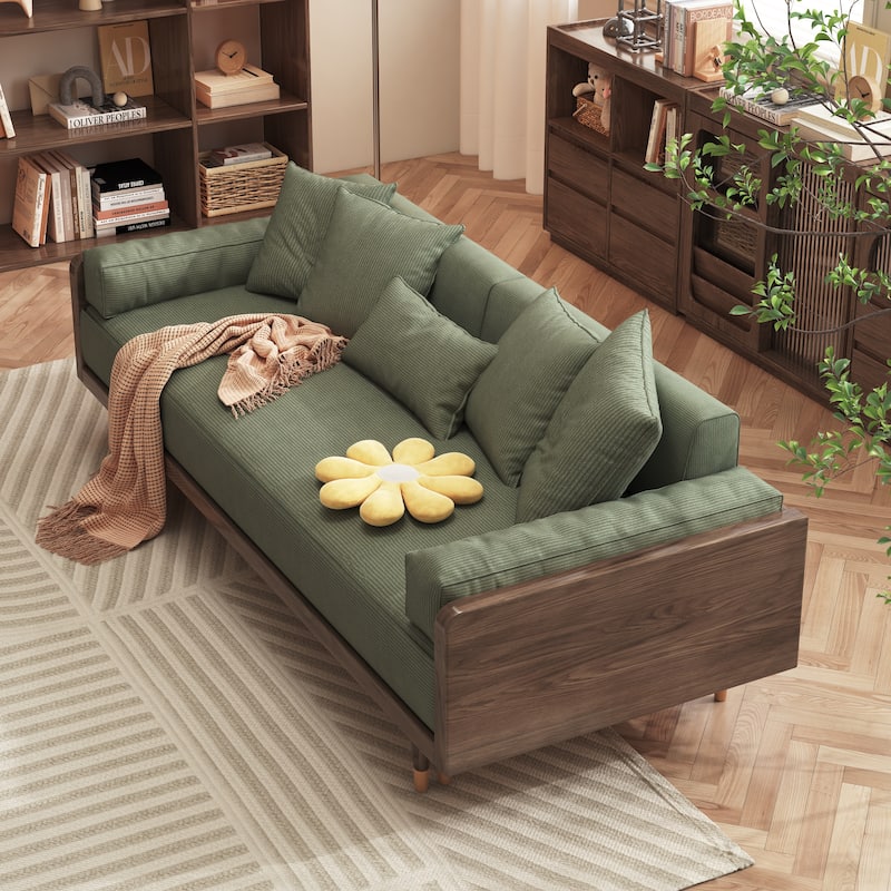 JASIWAY Modern Retractable Solid Wood Sleeper Sofa Bed - Brown color frame&Green