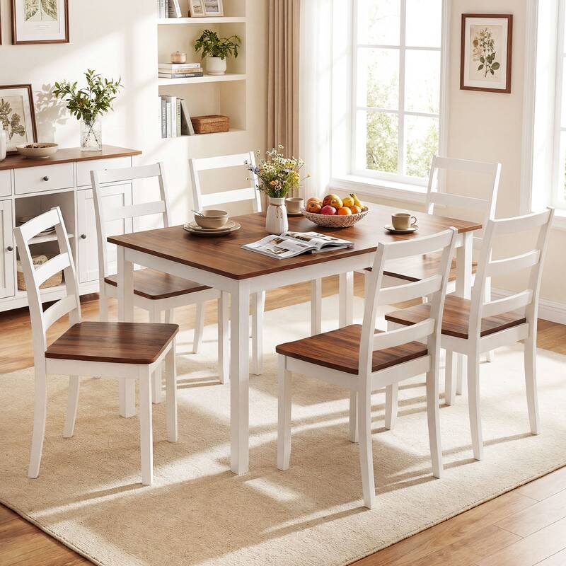 Gymax 7-Piece Dining Set Solid Wood Kitchen Furniture w/ Rectangular