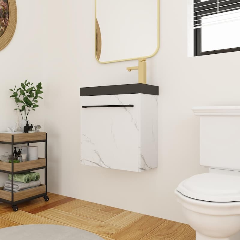 BNK 20"/24"/30" Single Sink Bathroom Vanity with Soft Close Door or Right Side Shelves, Modern Floating Vanity