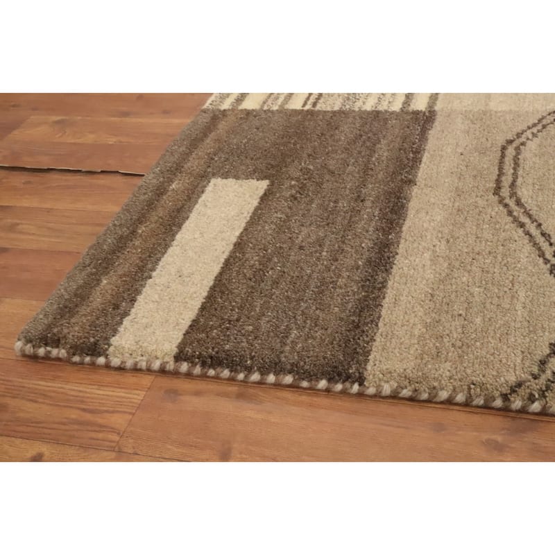 Hand Knotted Oriental 100% Wool Carpet Modern Geometric Beige & Ivories Gabbeh Area Rug - 6' 6'' X 4' 7''