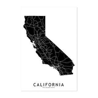 California California Black Map Maps Black White Art Print/Poster - Bed