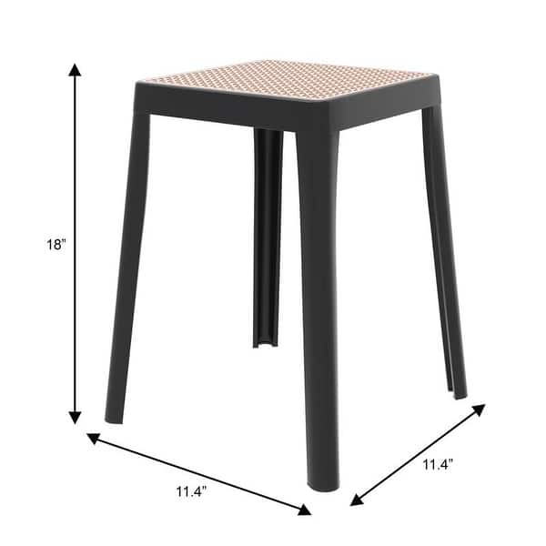 dimension image slide 1 of 7, Tresse Modern Stackable Dining Stool with Wicker Seat for Dining Room, Garden, Patio, Indoor or Outdoor - No Assembly Required
