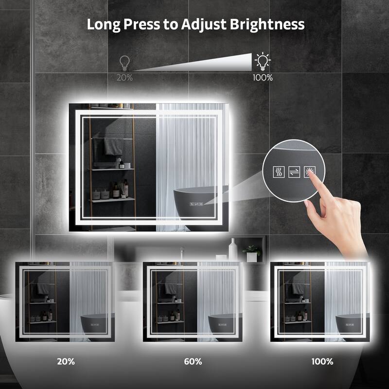 Yulika Front Backlit Lighted Wall Mirror Rectangle Dimmable Vanity Mirror with Anti-Fog & Memory Function