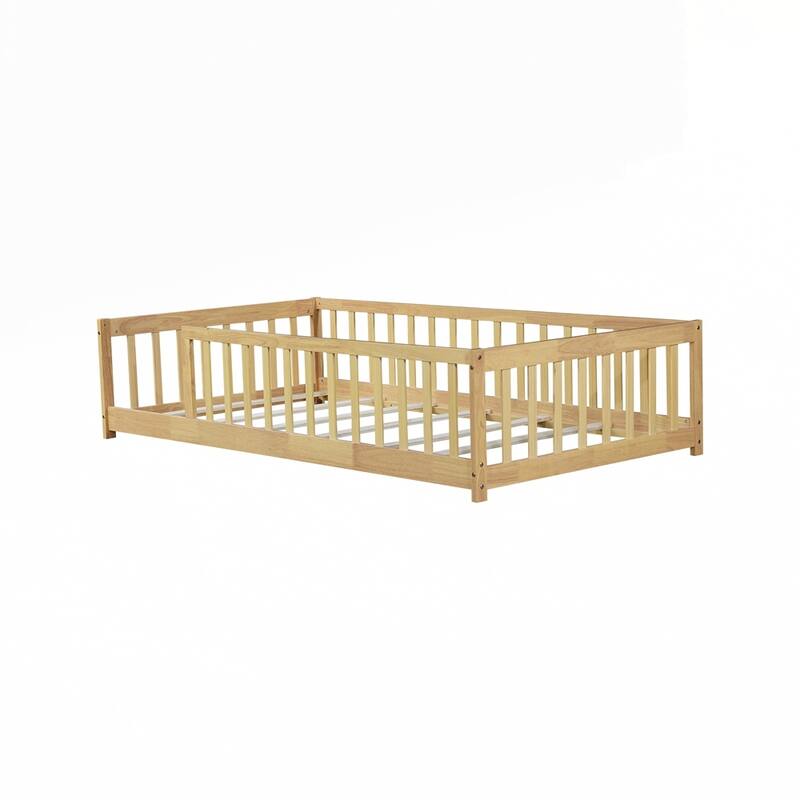 Rubber Wood Floor Bed with Fence without Door
