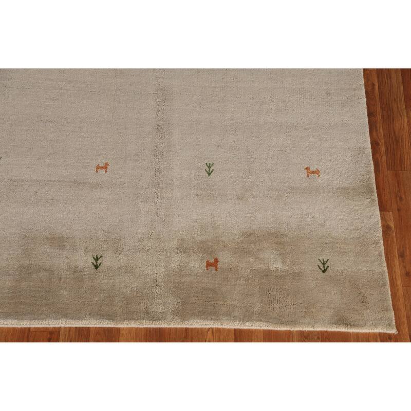 Beige Tribal Gabbeh Indian Rug Hand-Knotted Oriental Wool Carpet - 4'7" x 6'4"