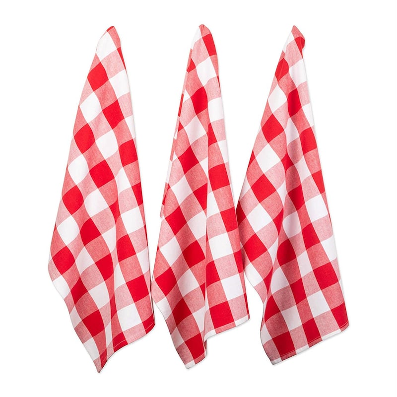 Design Imports Buffalo Check Dishtowel Set of 3 (30 inches long x 20 inches wide) - Set of 3 - Red & White