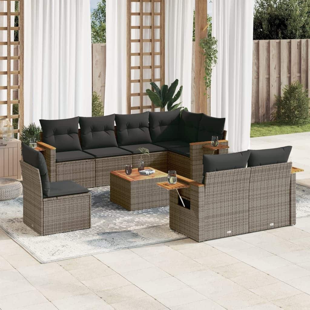 vidaXL Garden Sofa Set Grey Poly Rattan One size fits all Modular - 21.7 x 21.7 x 14.6