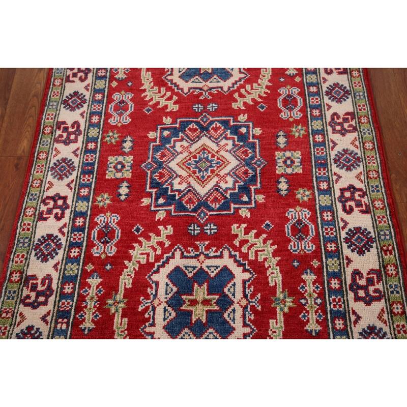 Red Traditional Kazak Oriental Accent Rug Hand-Knotted Wool Carpet - 2'7" x 4'2"