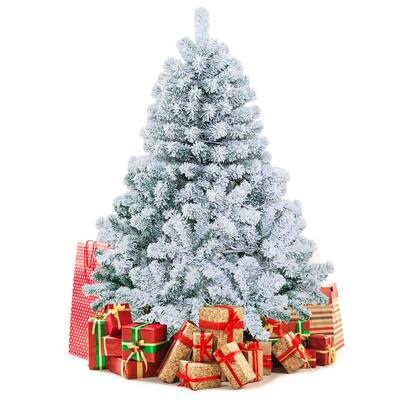 4.5 FT Pre Lit Snow Flocked Christmas Tree Artificial Hinged Xmas Tree - 4.5 ft