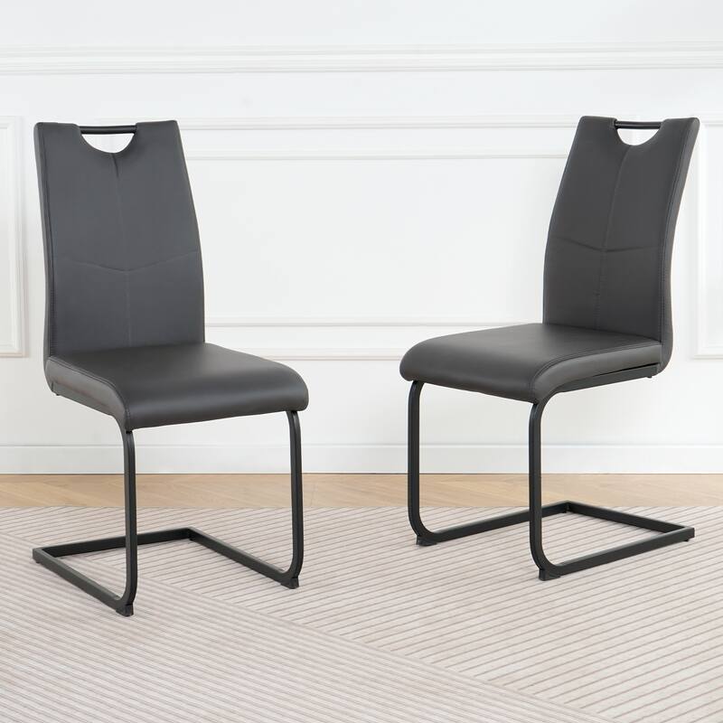 PU 2 Piece Kitchen Dining Chair Set with Cushions, Black Metal Legs, High Back for Dining Room Kitchen Living Room Bedroom