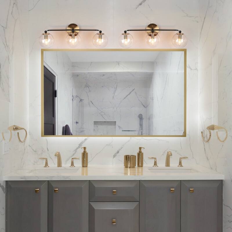 Modern Glam Black Gold 2/3/4 Light Bathroom Vanity Light Globe Seeded Glass Wall Sconces