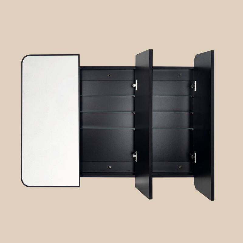 TEHOME Triple Door Bathroom Medicine Cabinet with Mirror, Soft Close, Adjustable Glass Shelves, Fully Assembled