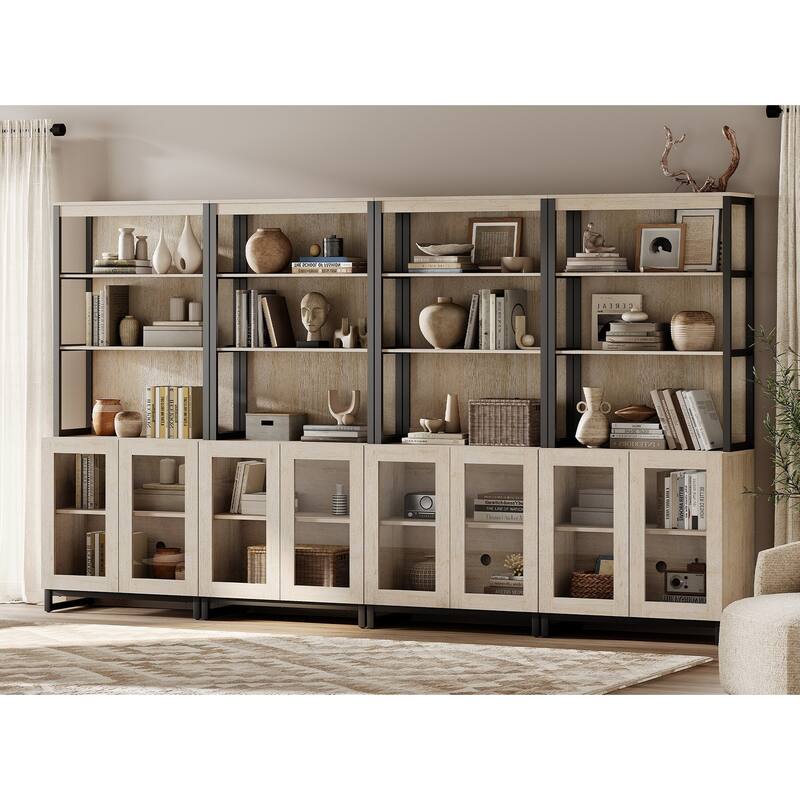 4 PCS Modern 72" Sideboard with Glass Doors and Adjustable Shelves, Multifunctional Buffet for Dining Room or Kitchen