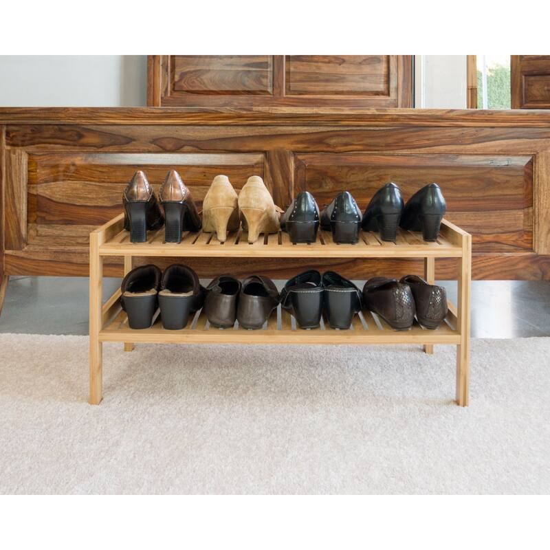 2 Tier Slatted Stackable Solid Bamboo Shoe Rack - 2-Tier