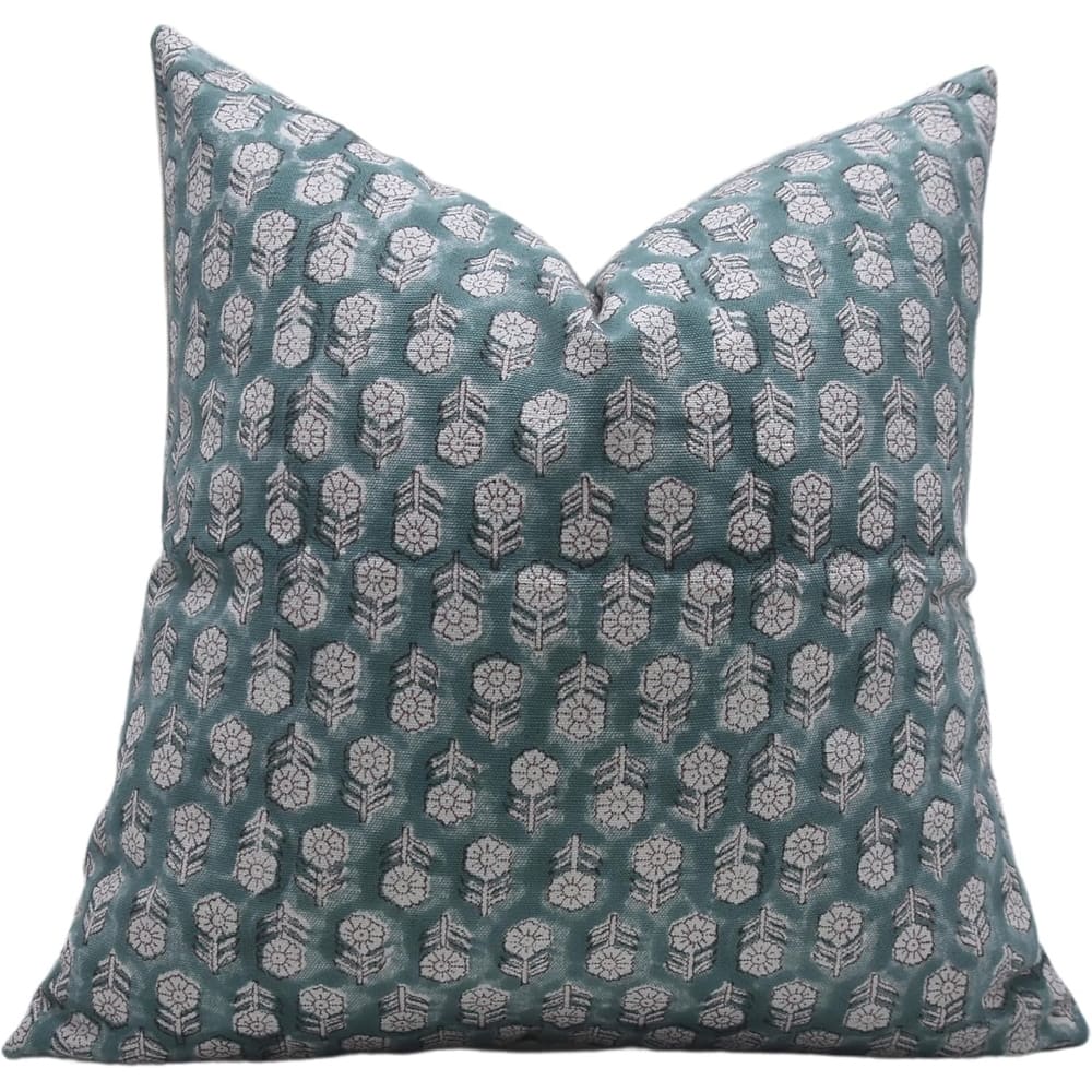 Fabdivine Handmade Floral Block Print Linen Pillow Cover Couch Decor,Tulsi Buti