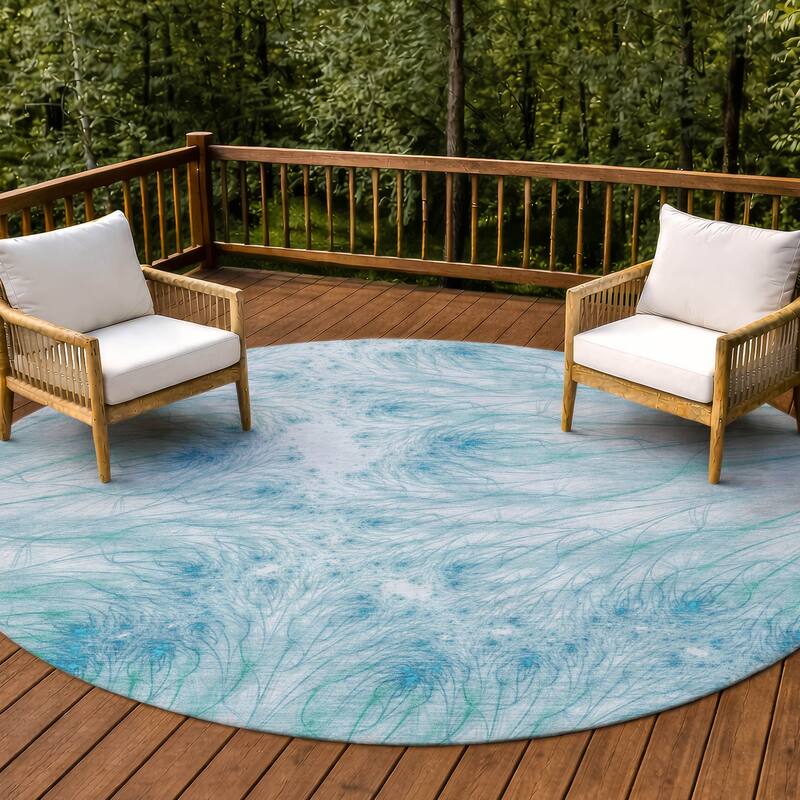 Machine Washable Indoor/ Outdoor Modern Cheraw Chantille Rug - Sky - 8' x 8'