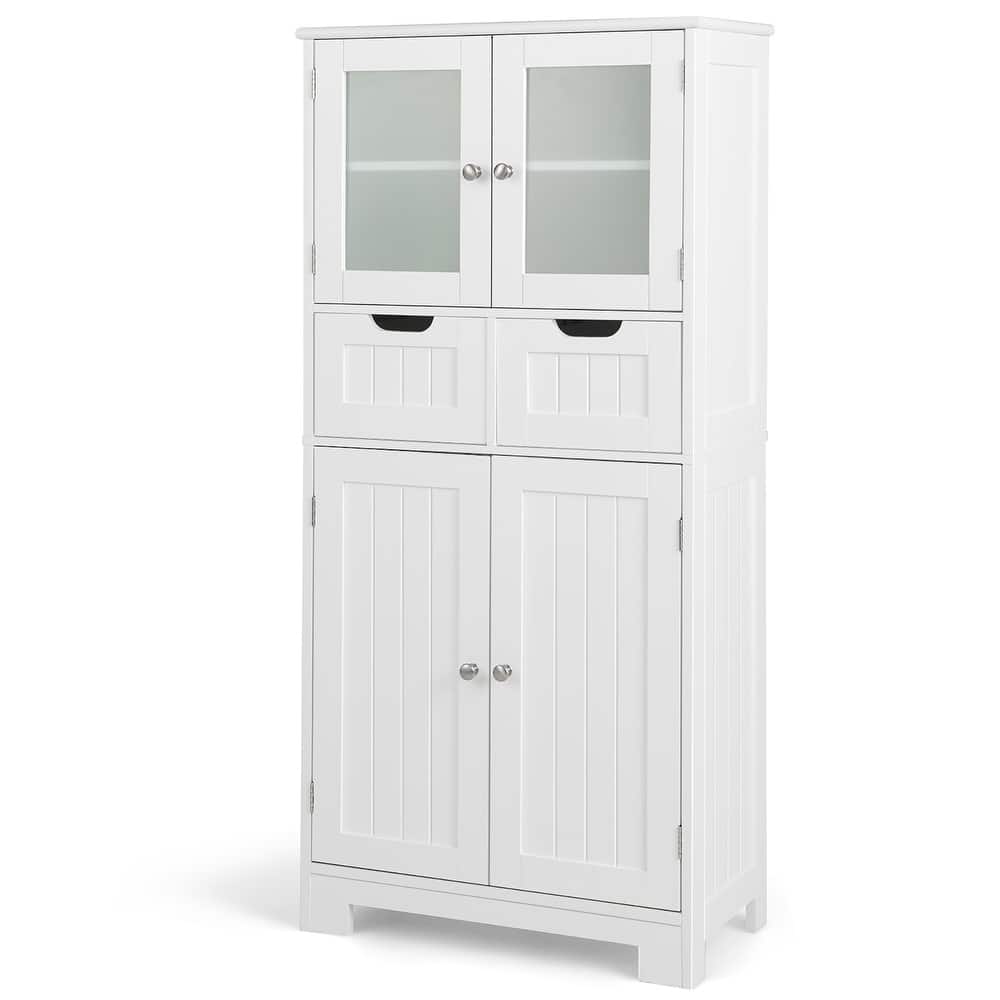 Costway Bathroom Floor Storage Cabinet Kitchen Cupboard with 2 Drawers