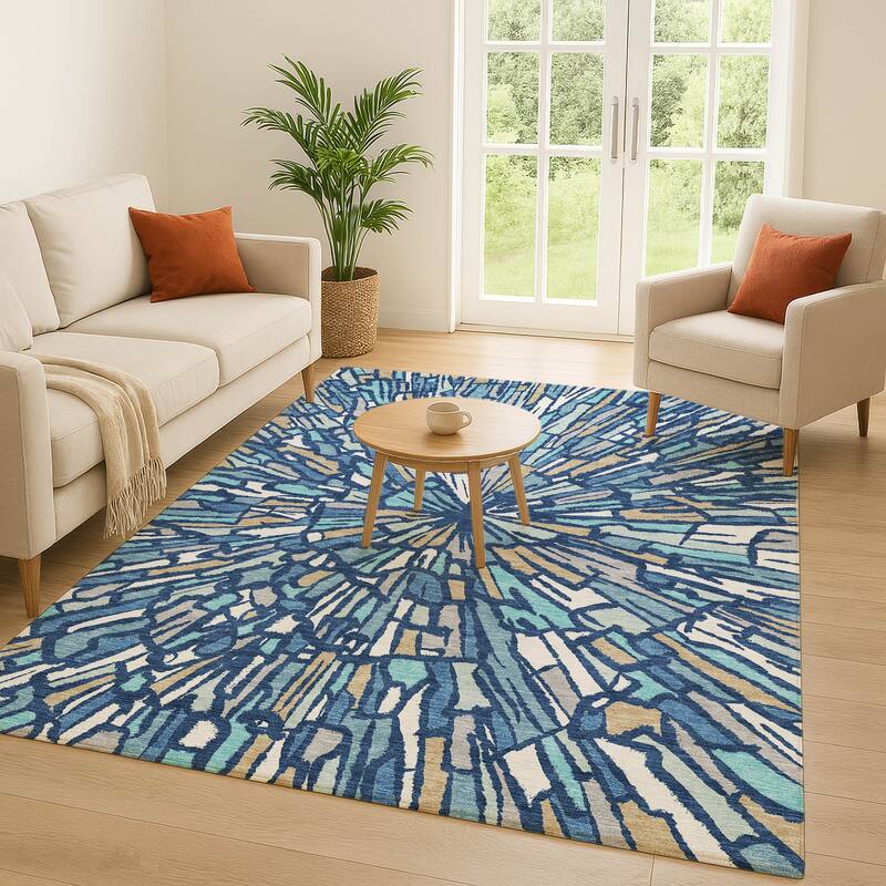 Machine Washable Indoor/ Outdoor Modern Zip Chantille Rug