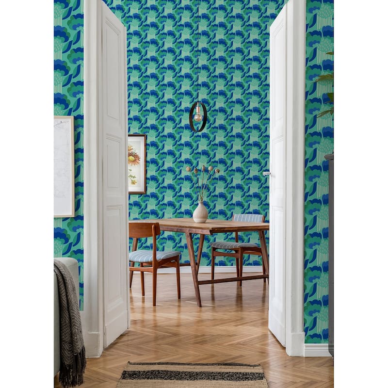 Megan Carter Retro Esme Aqua Peel and Stick Wallpaper