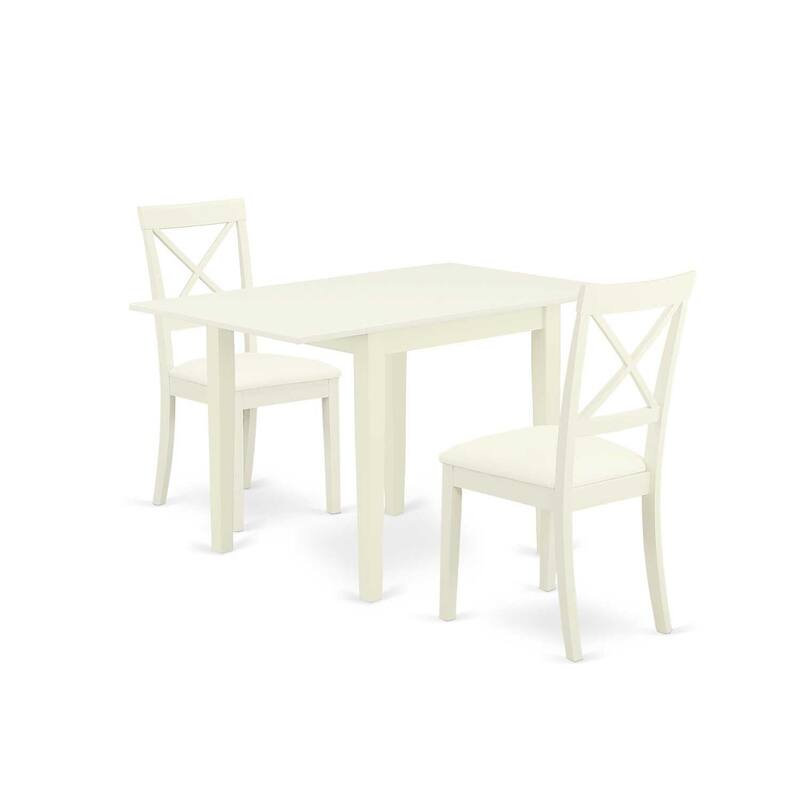 HomeStock 3-Piece Linen White Finish Solid Wood Top Dining Table Set