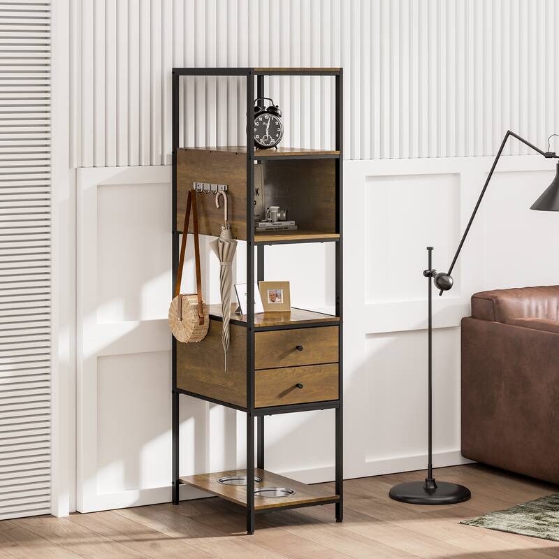 Industrial Bookshelf with Dog Bowl