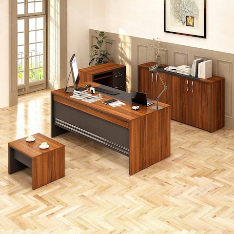 Arya 71" Black and Brown 4 Piece Desk Home Office Suite Furniture Set