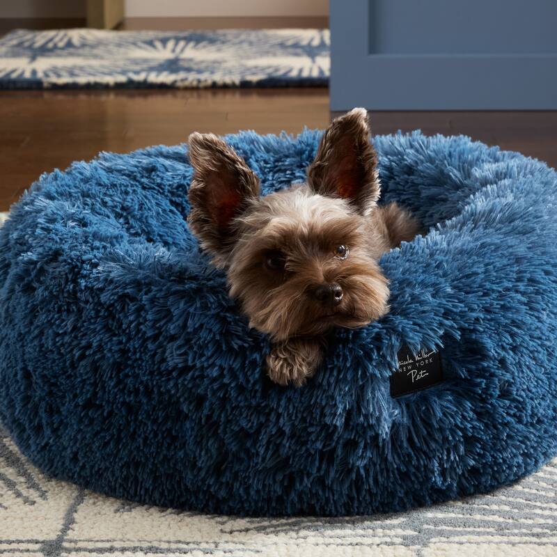 NICOLE MILLER NEW YORK PET Ellie Fuzzy Solid Donut Pet Bed Gold Round Bed
