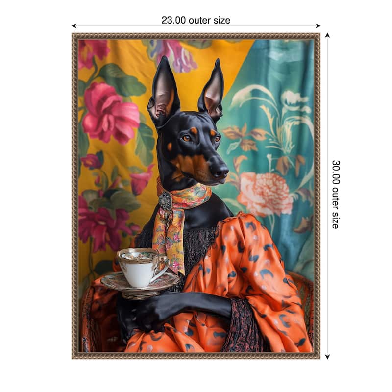 The Tea Connoisseur Doberman by Mowzu Framed Canvas Wall Art - 23 x 30 in