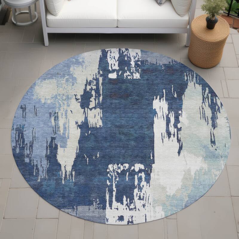 Machine Washable Indoor/ Outdoor Contemporary Fusion Chantille Rug - Blue - 8' x 8'