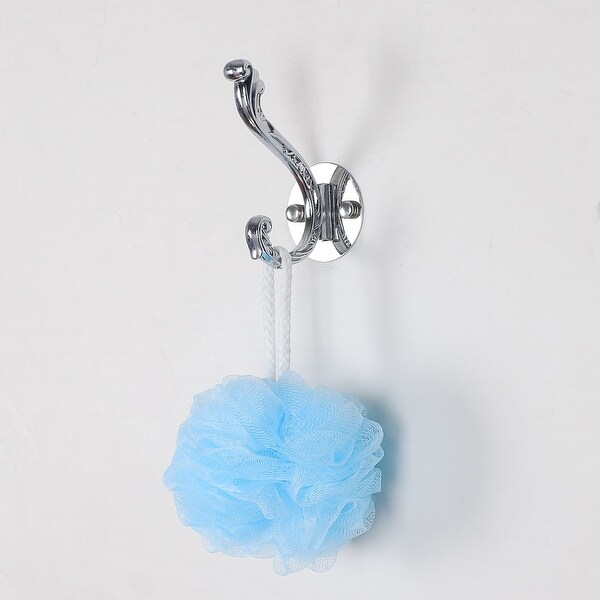 Dual Wall Hook Zinc Alloy Hooks DIY Coat Towel Holder w Screws, Silver Tone