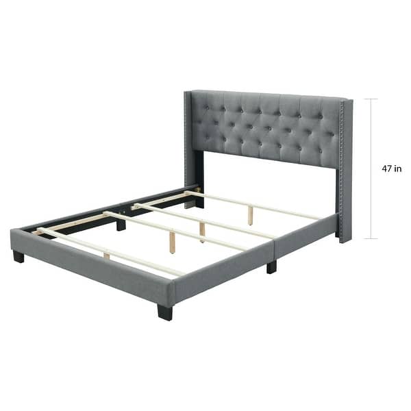 dimension image slide 1 of 2, Bardy Upholstered Button-tufted Wingback Bed - Queen or King