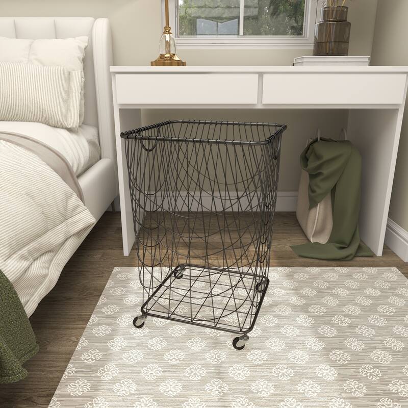 Metal Deep Set Wire Mesh Rolling Laundry Basket Storage Cart with Handles - Black, Gold, White - CosmoLiving by Cosmopolitan