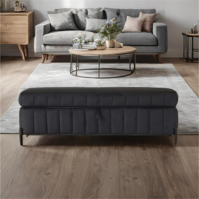 49.21" Upholstered Velvet Storage Bench with Metal Legs for Bedroom