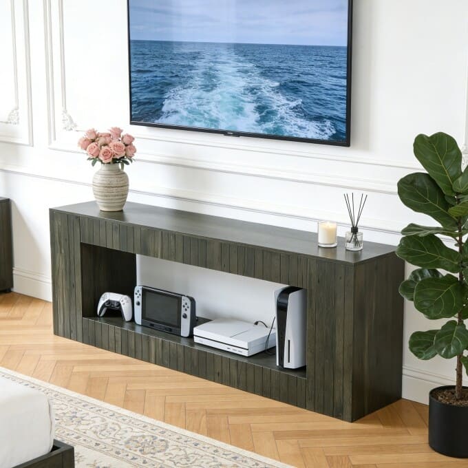 63" Industrial Entertainment Center, Wooden TV Stand for Up to 70" TVS